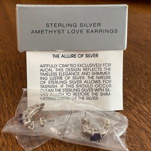 Brand New Avon Sterling Silver Amethyst Love Earrings
